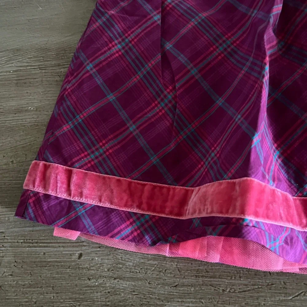 Matilda Jane Tinsley Skirt Womens XS Purple Plaid Cotton Velvet Tulle Trim Pink